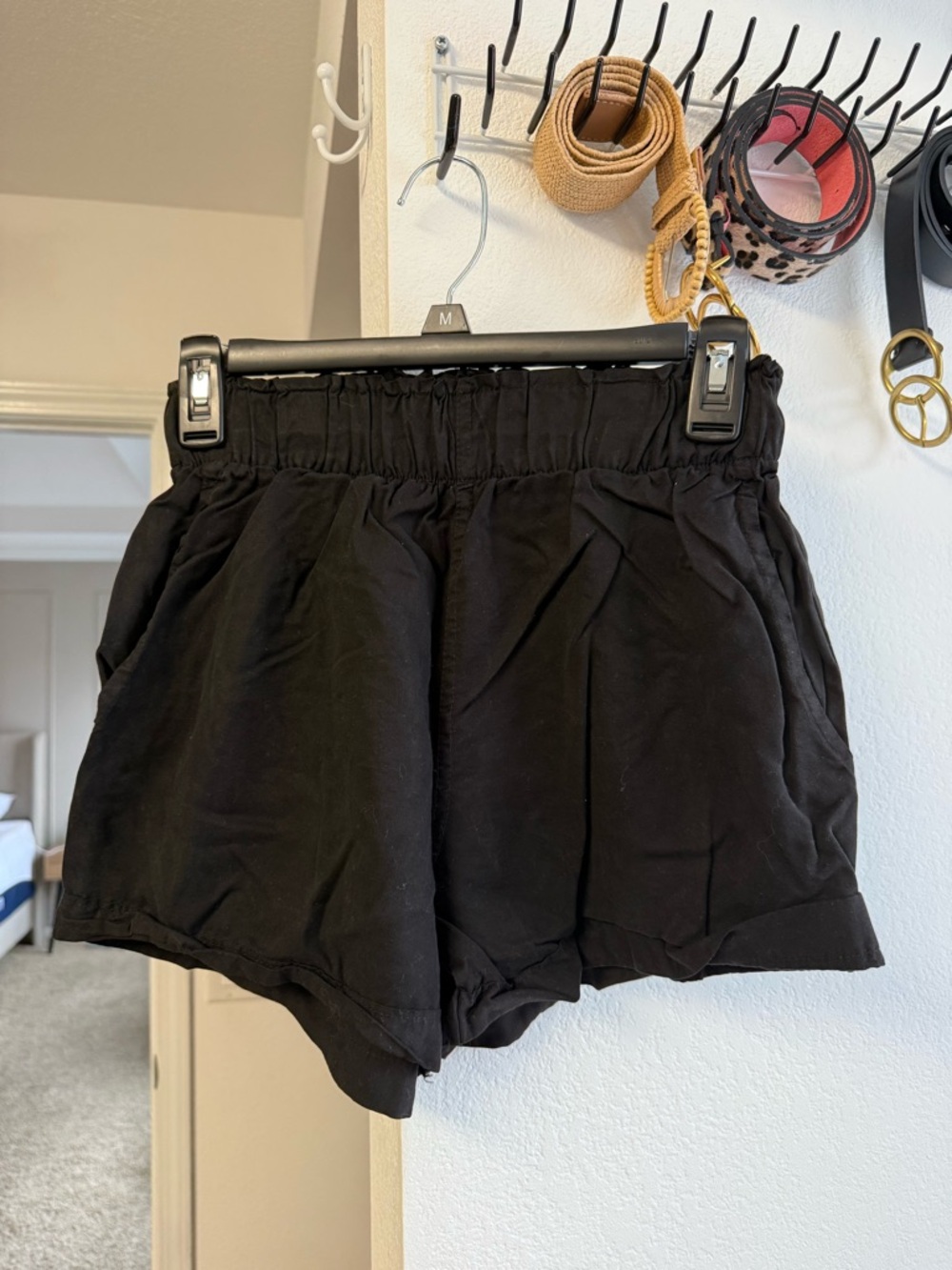 Small Altar'd State Black High-Waist Paperbag Shorts